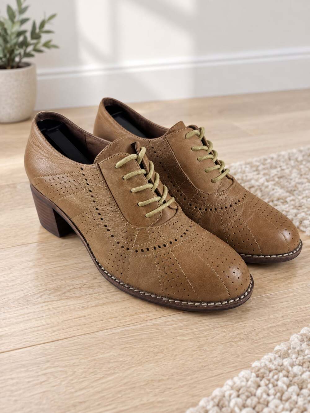 Jeffrey Campbell Ibiza Last Brown Leather Brogue Oxford Block Heels Size 8